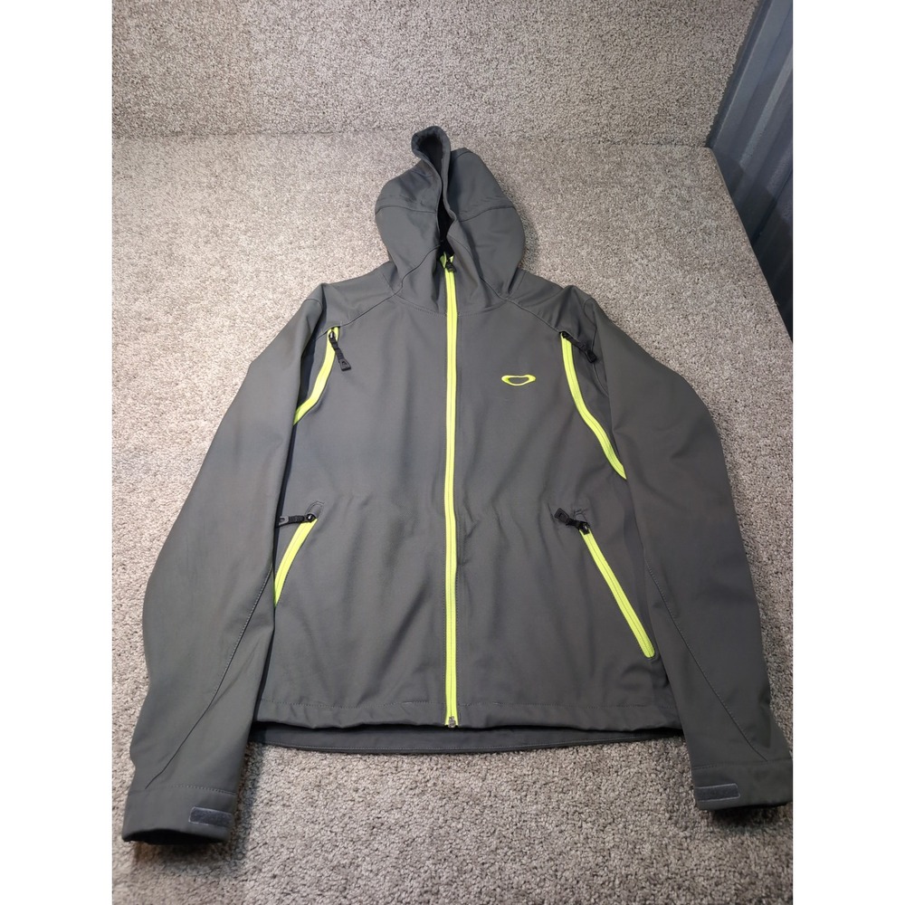 Oakley Mens Softshell Hooded Jacket Gray Neon Lime Green Full Zip FA12 411518